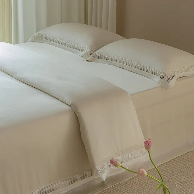 Bedding Set Cotton Satin Ajour Trim Hotel Closure