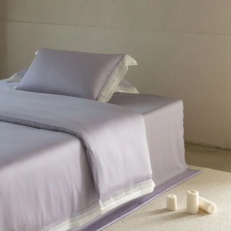 Bedding Set Cotton Satin Ajour Trim Hotel Closure