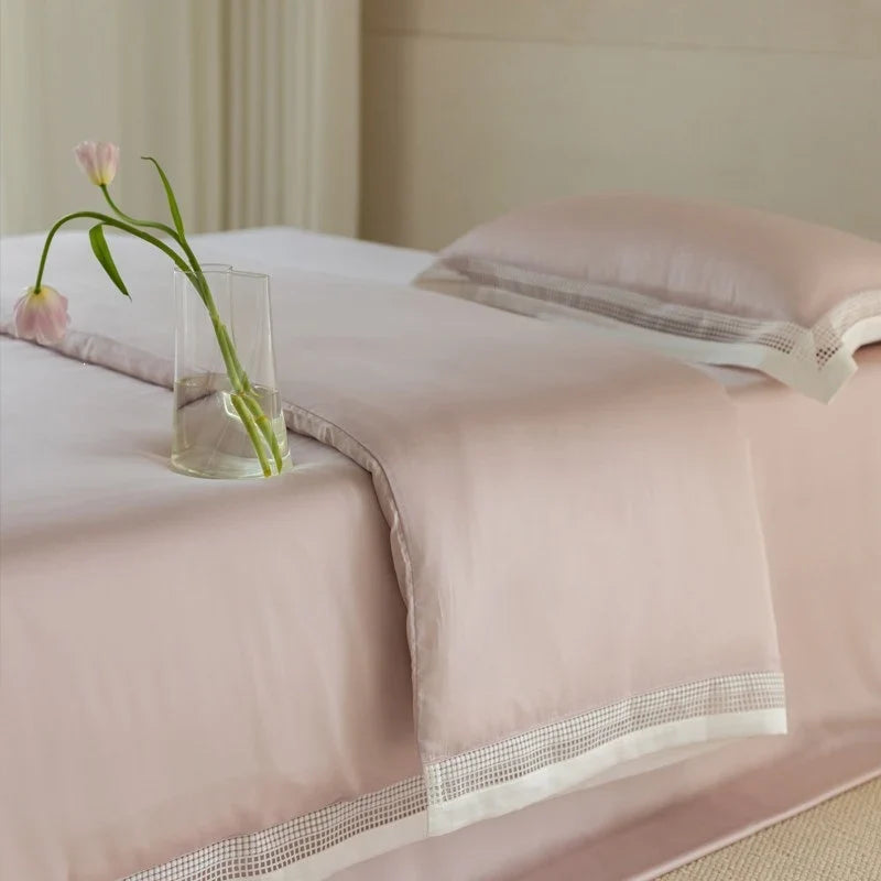 Bedding Set Cotton Satin Ajour Trim Hotel Closure