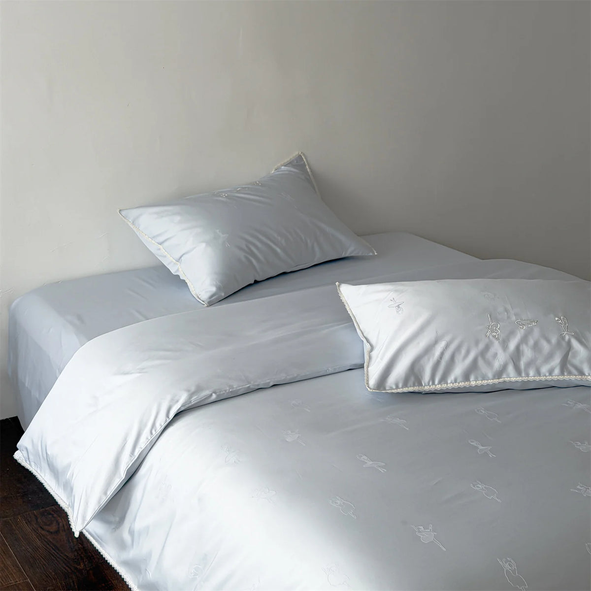 Bedding Set Cotton Satin Ballerina Embroidery & Lace Trim
