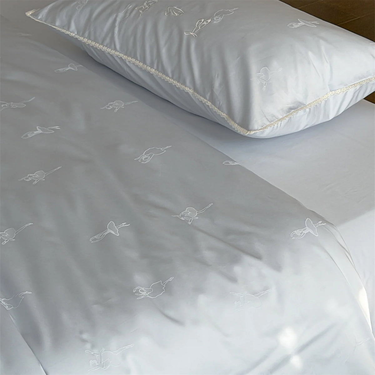 Bedding Set Cotton Satin Ballerina Embroidery & Lace Trim
