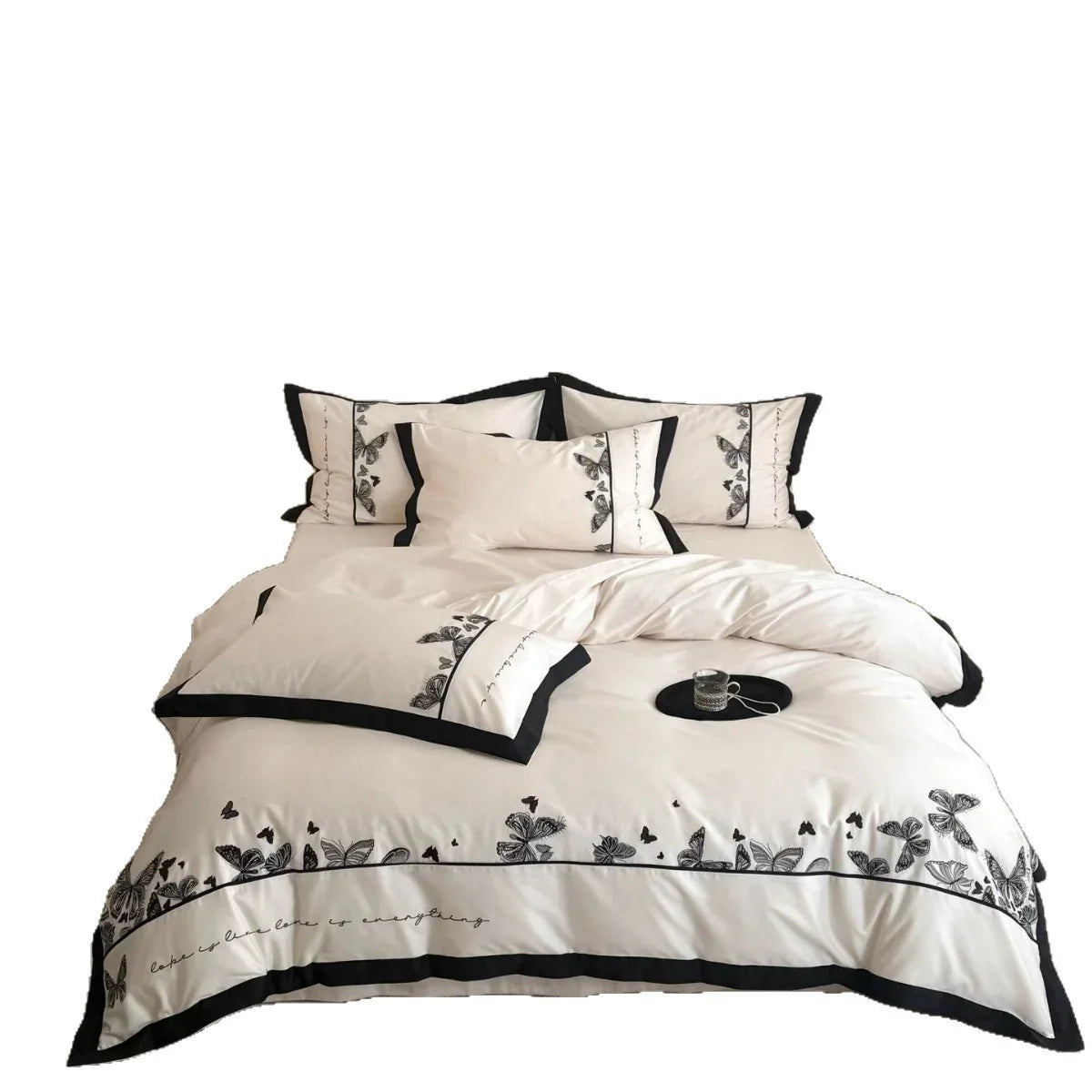 Bedding Set Cotton Satin Butterfly Embroidery Machine Washable