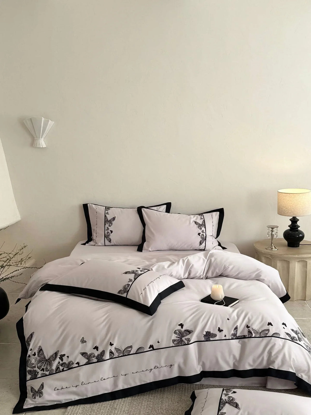 Bedding Set Cotton Satin Butterfly Embroidery Machine Washable