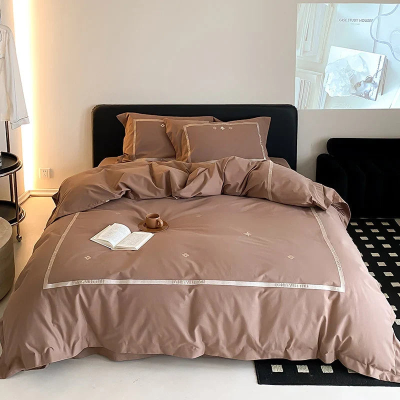 Bedding Set Cotton Satin Embroidered Border