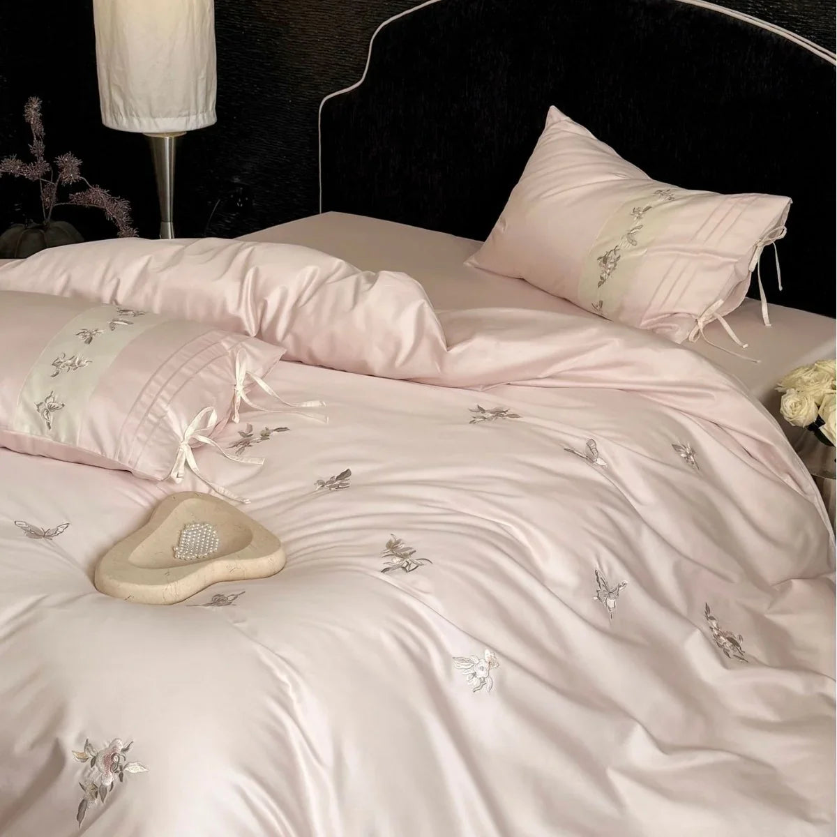 Bedding Set Cotton Satin Embroidered Floral Breathable