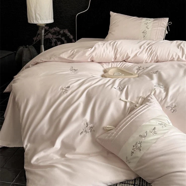 Bedding Set Cotton Satin Embroidered Floral Breathable