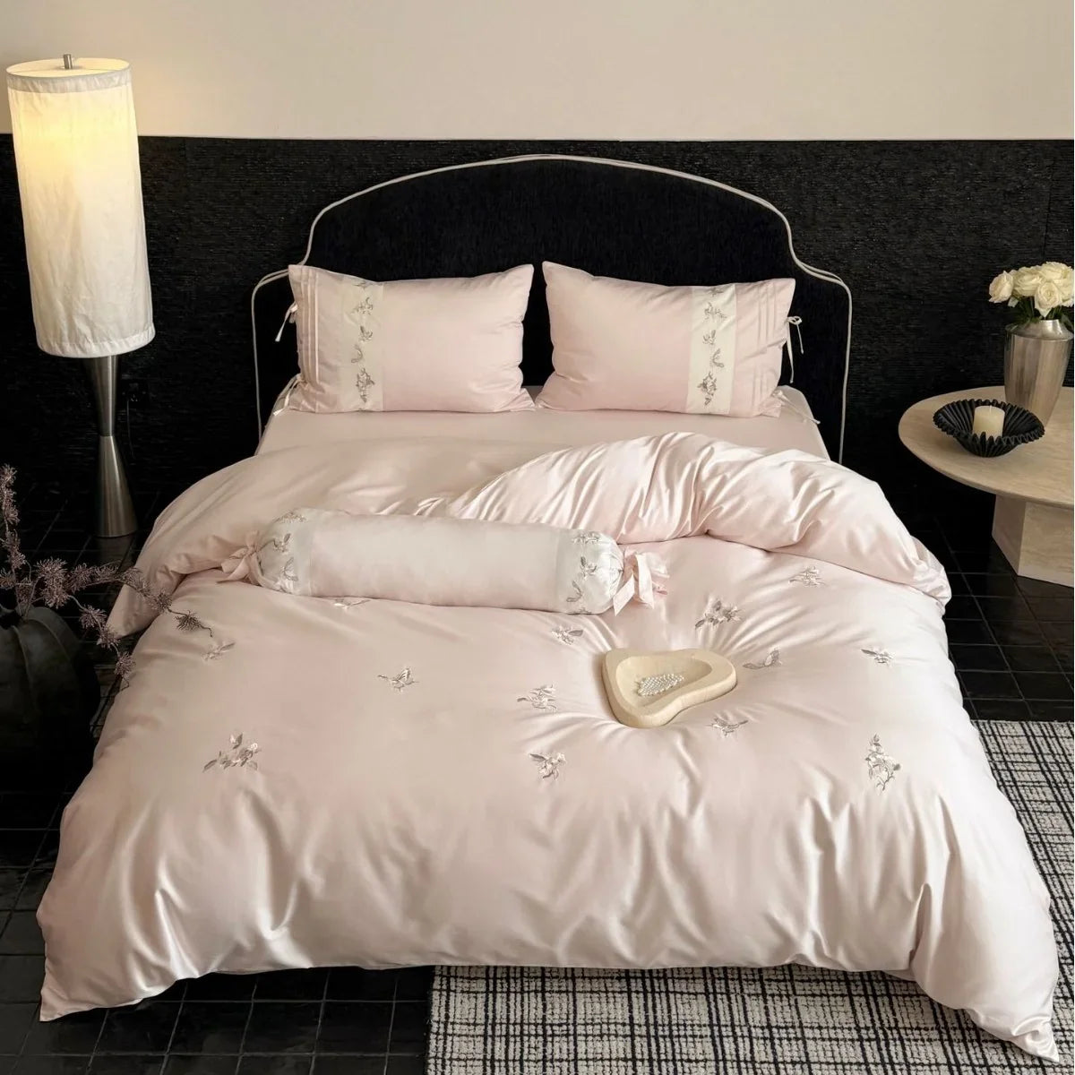 Bedding Set Cotton Satin Embroidered Floral Breathable
