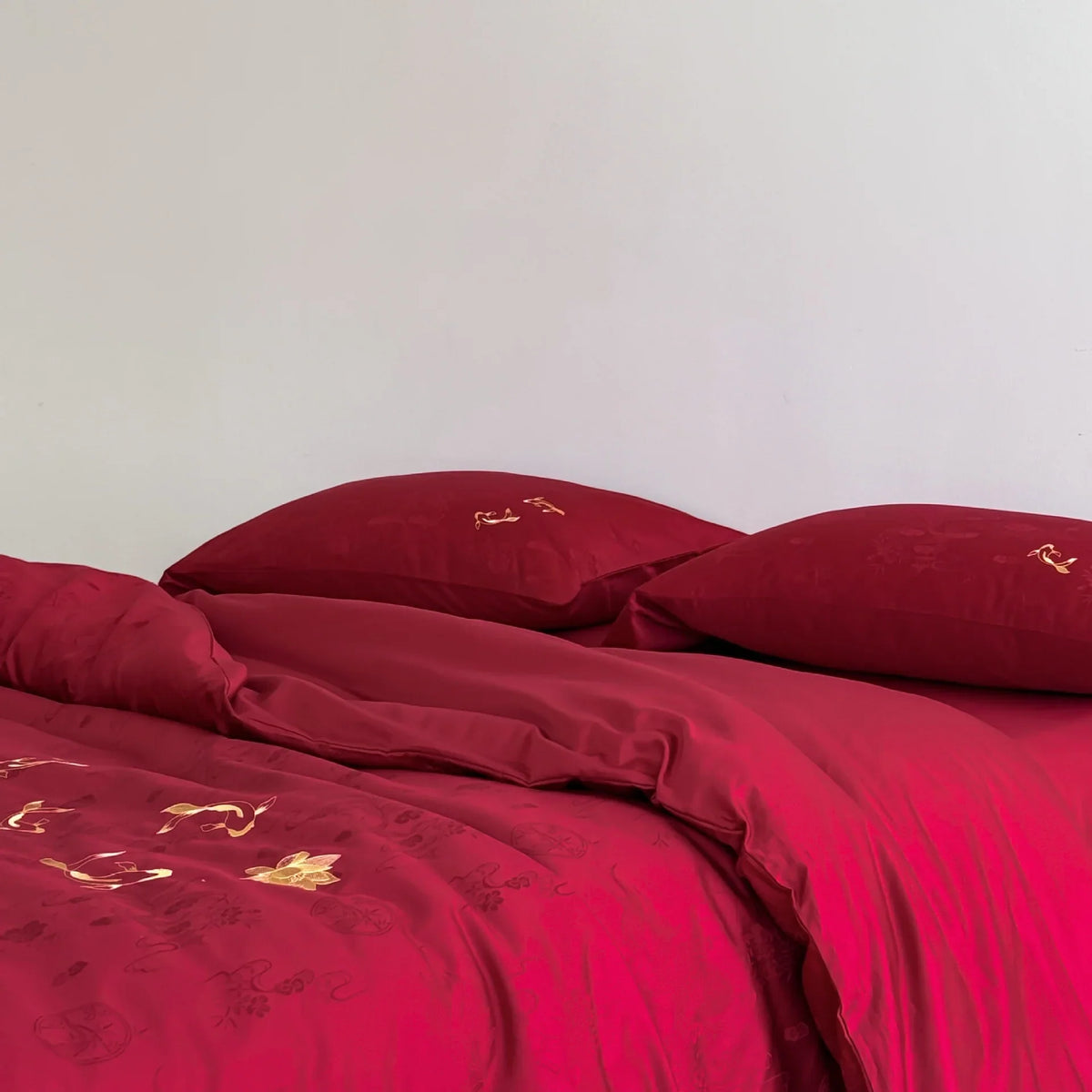 Bedding Set Cotton Satin Embroidered Koi