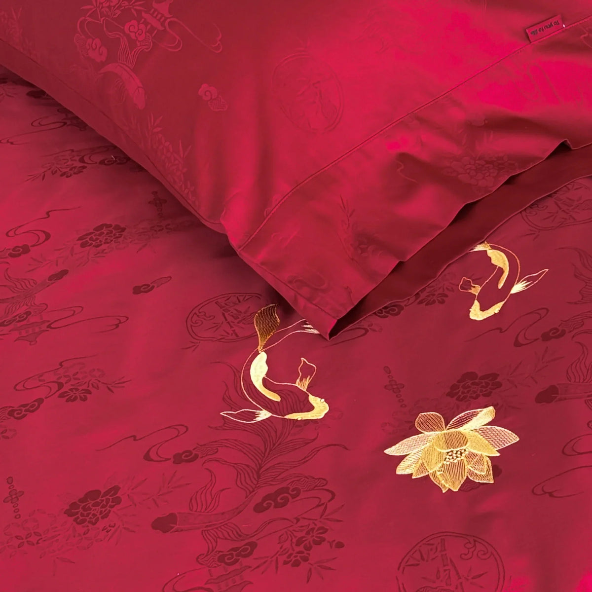 Bedding Set Cotton Satin Embroidered Koi