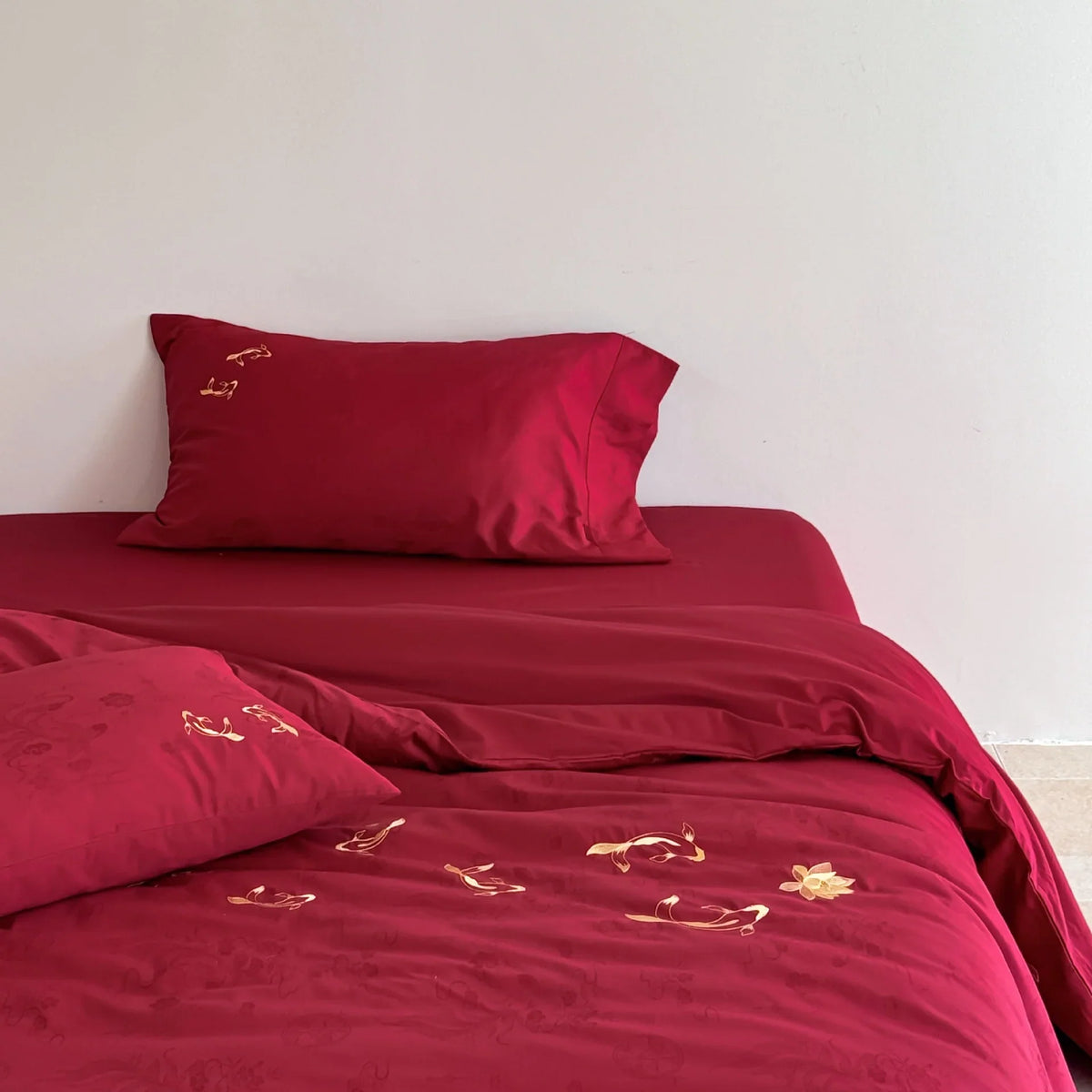 Bedding Set Cotton Satin Embroidered Koi