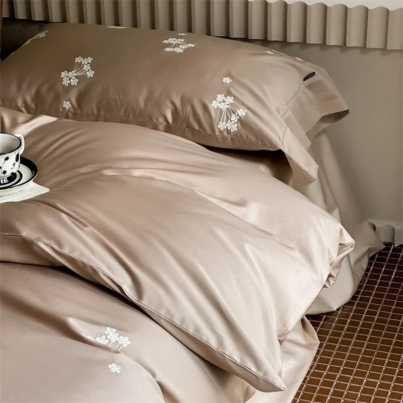 Bedding Set Cotton Satin Floral Embroidery