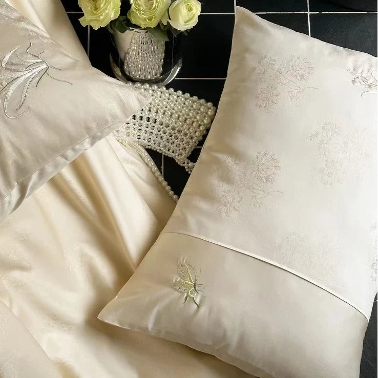 Bedding Set Cotton Satin Floral Embroidery 4-Piece