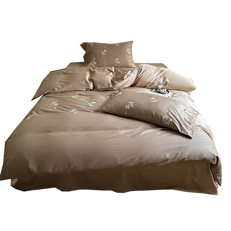 Bedding Set Cotton Satin Floral Embroidery