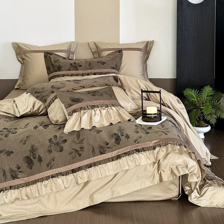 Bedding Set Cotton Satin Floral Jacquard 4-Piece Set