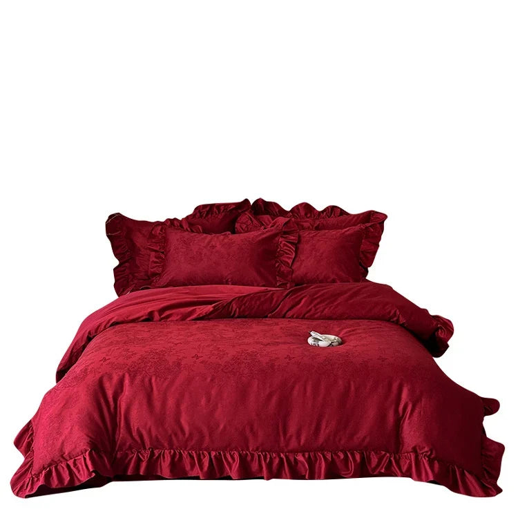 Bedding Set Cotton Satin Floral Jacquard 4-Piece Set