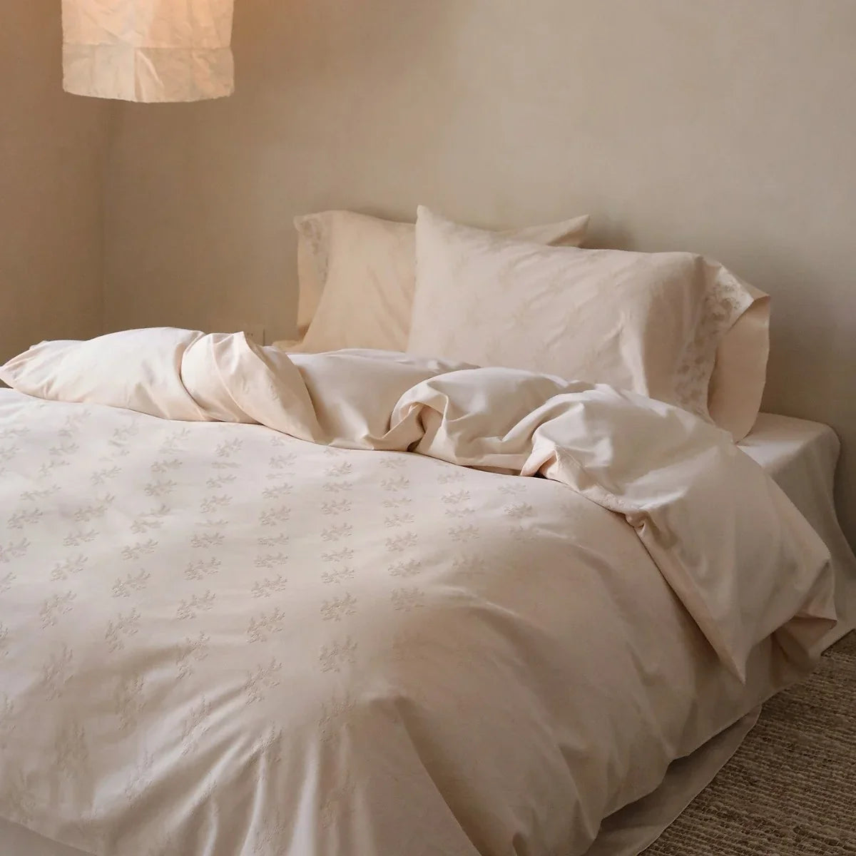 Bedding Set Cotton Satin Floral Jacquard Embroidered Edges
