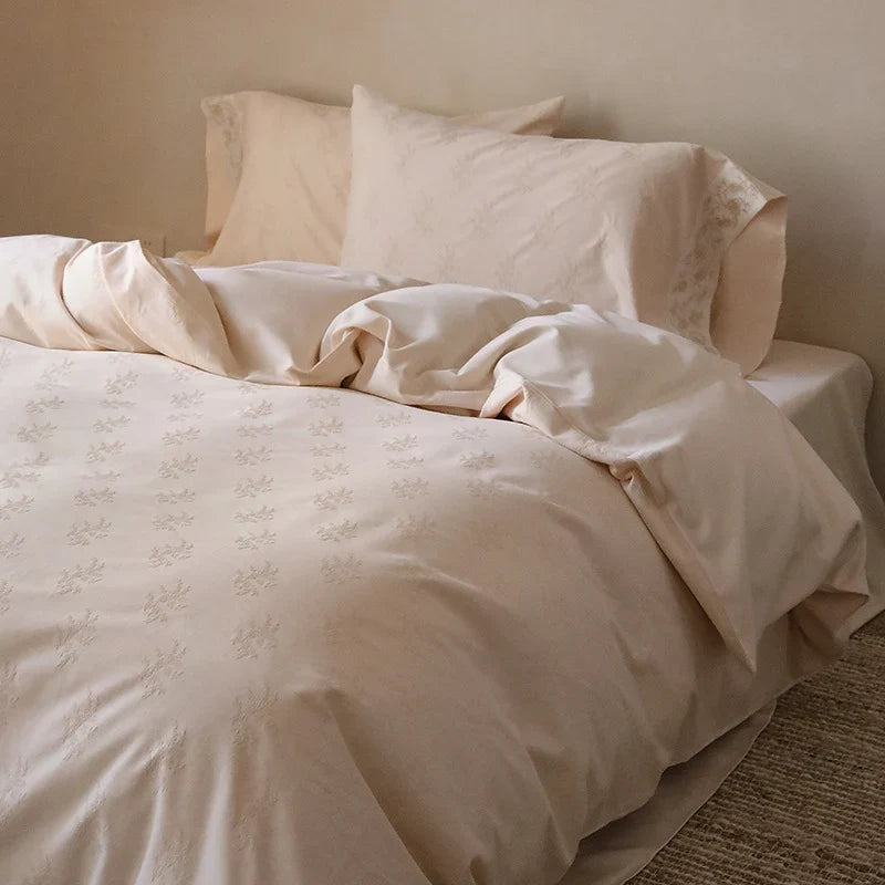 Bedding Set Cotton Satin Floral Jacquard Embroidered Edges