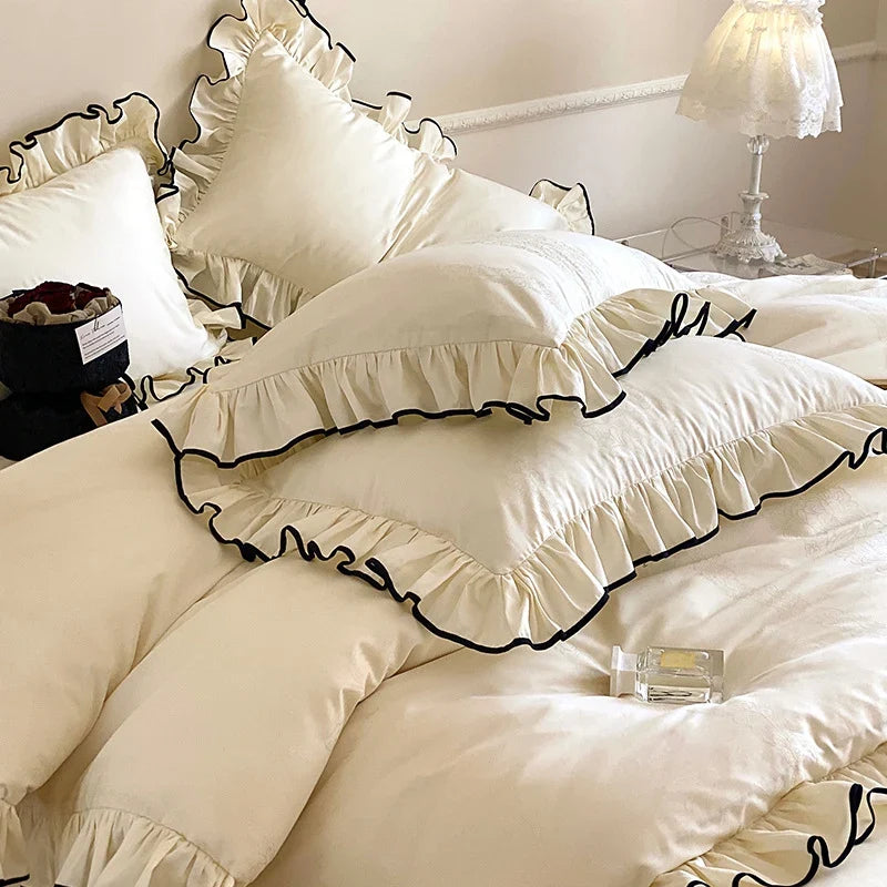 Bedding Set Cotton Satin Jacquard Ruffled Breathable Four Piece
