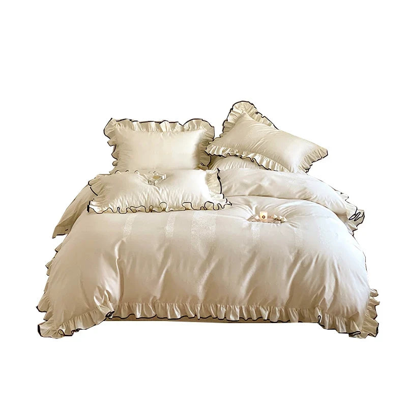 Bedding Set Cotton Satin Jacquard Ruffled Breathable Four Piece