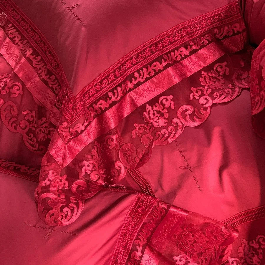 Bedding Set Cotton Satin Jacquard Ruffled Edges & Concealed Zippers