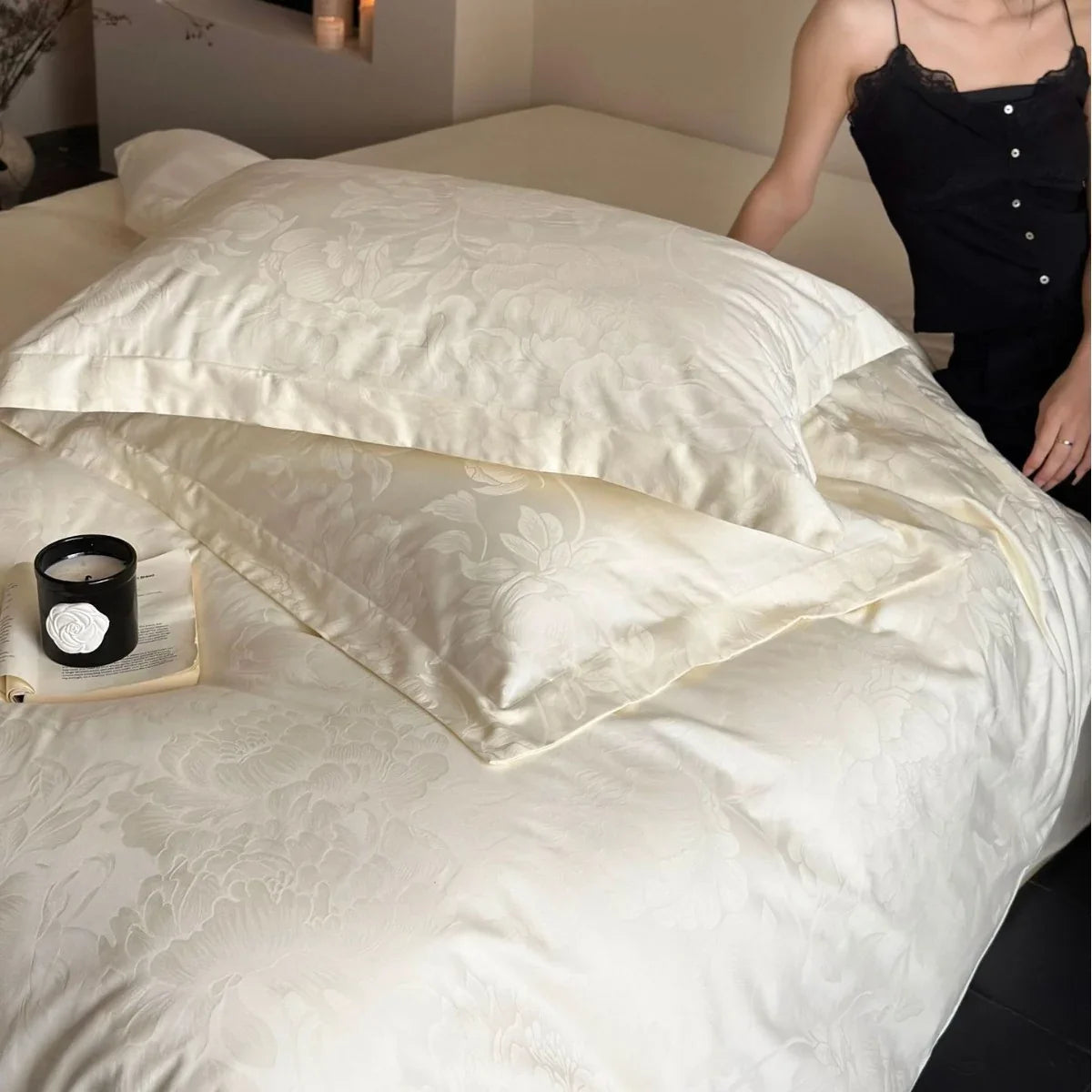 Bedding Set Cotton Satin Jacquard Zippered Pillowcases