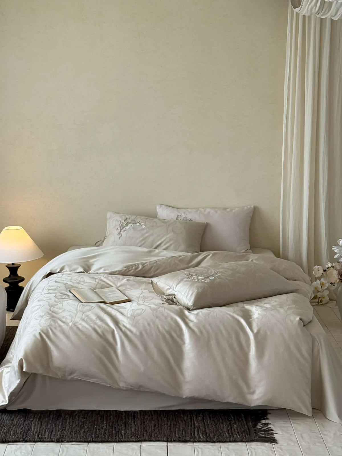 Bedding Set Cotton Satin Jacquard Zippered Pillowcases