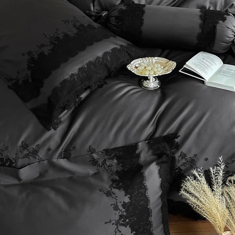 Bedding Set Cotton Satin Lace Embroidery 4-Piece