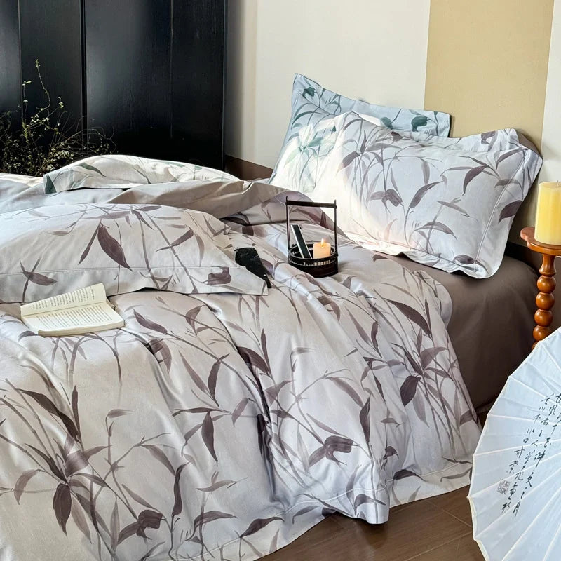Bedding Set Cotton Satin Reversible Botanical Set of 4