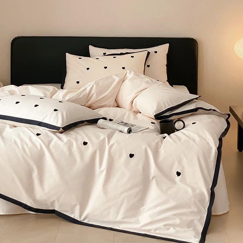 Bedding Set Cotton Satin Reversible Delicate Embroidery & Piping