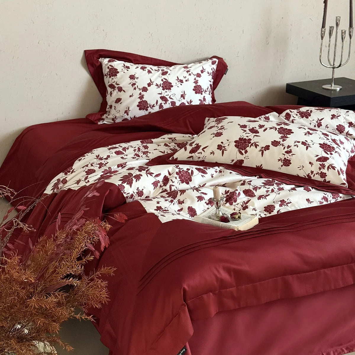 Bedding Set Cotton Satin Reversible Floral Machine Washable