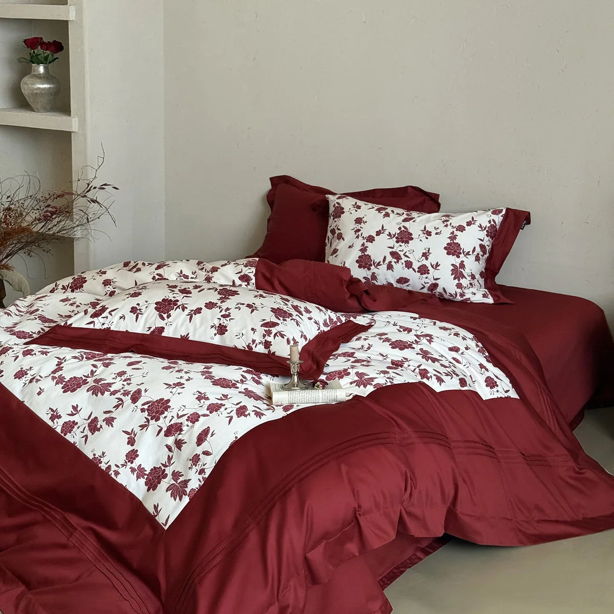 Bedding Set Cotton Satin Reversible Floral Machine Washable
