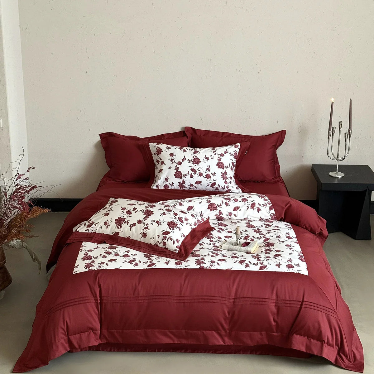 Bedding Set Cotton Satin Reversible Floral Machine Washable