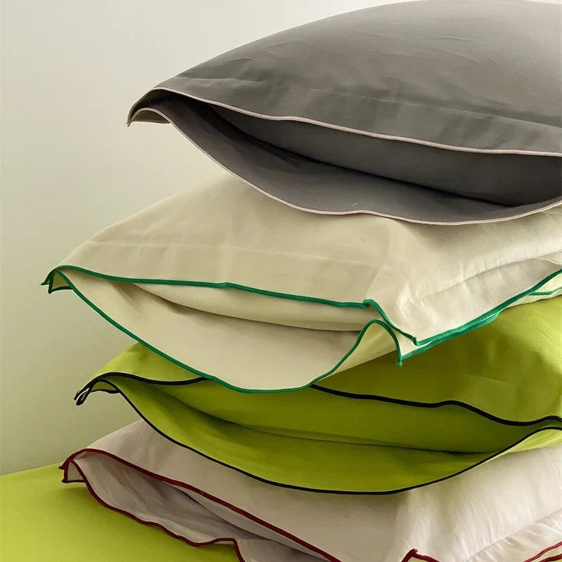 Bedding Set Cotton Satin Silky Finish Piped Edges