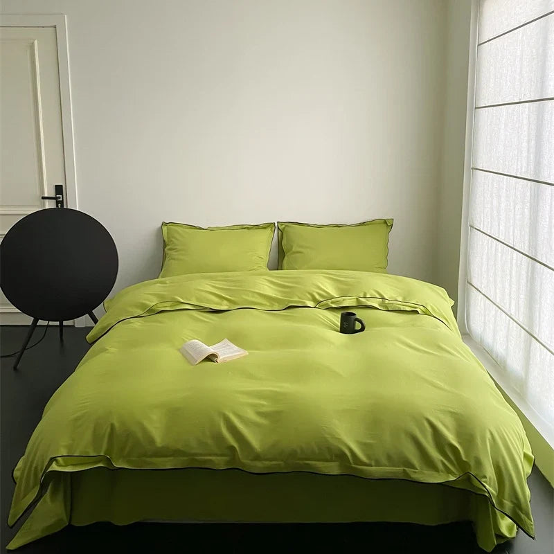 Bedding Set Cotton Satin Silky Finish Piped Edges