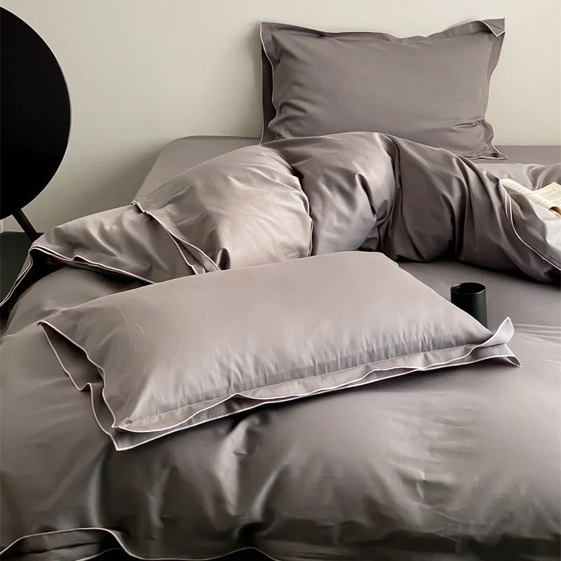 Bedding Set Cotton Satin Silky Finish Piped Edges