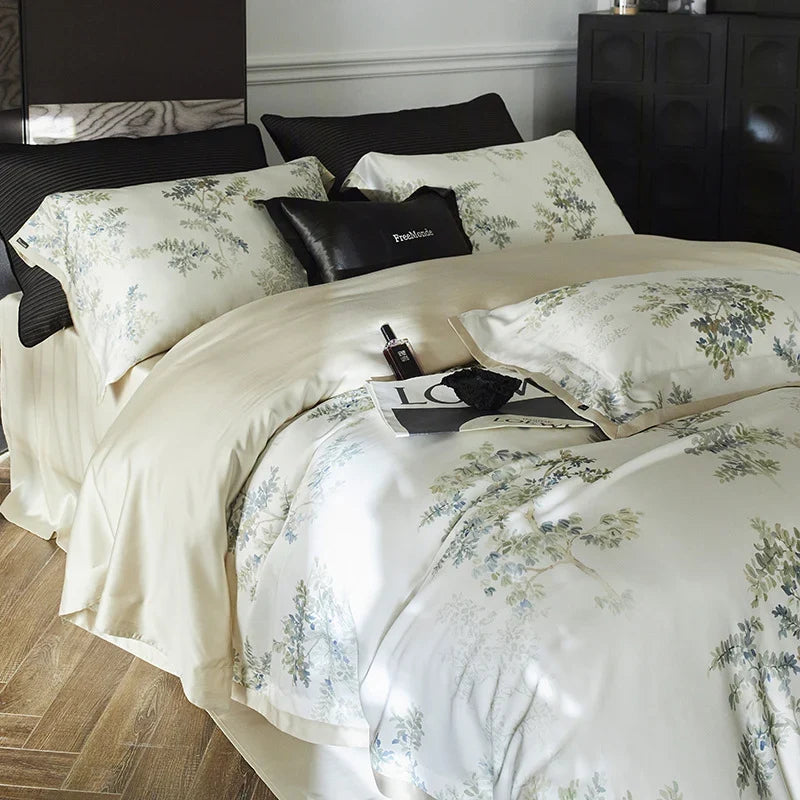 Bedding Set Cotton Satin Silky Soft Zipper & Machine Washable