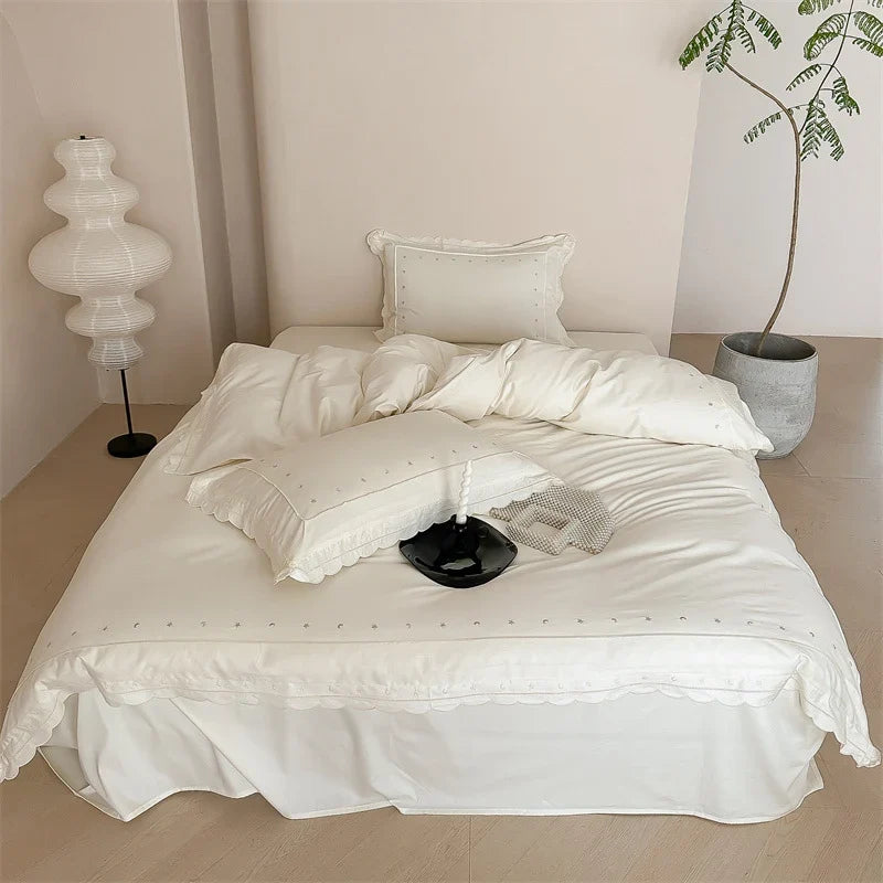 Bedding Set Cotton Satin Star Embroidery 4-Piece