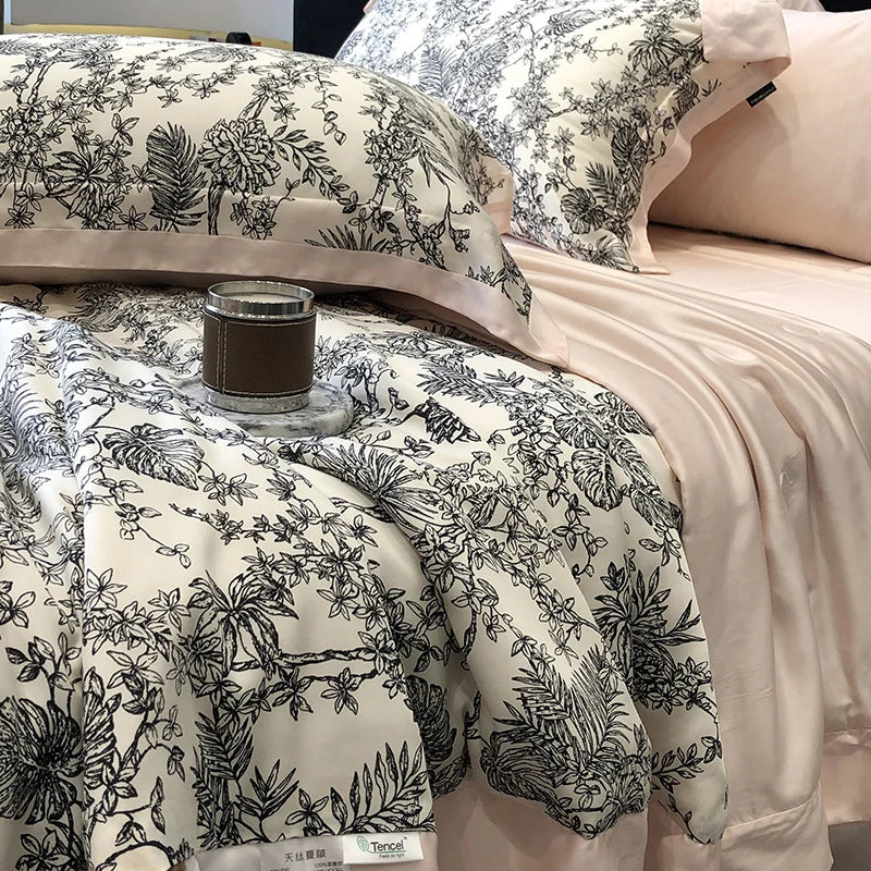 Bedding Set Cotton Satin Toile-de-Jouy Breathable