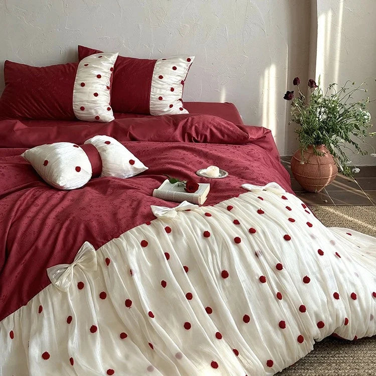 Bedding Set Cotton Satin & Tulle Overlay 4-Piece