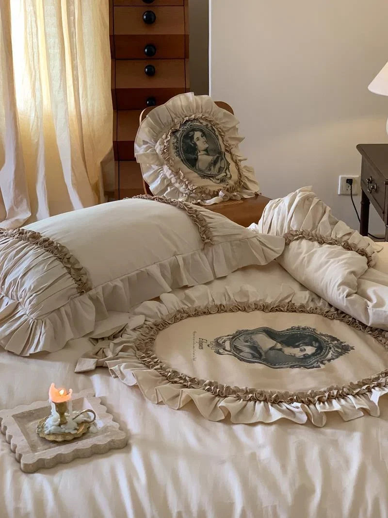 Bedding Set Cotton Vintage Frame Ruffle Set Of 5