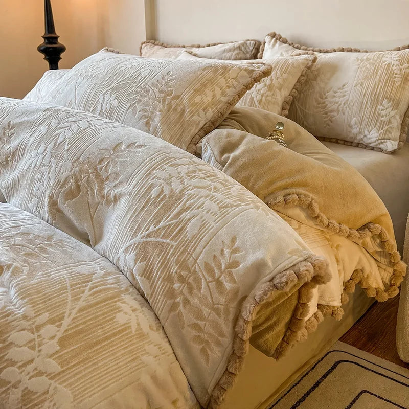 Bedding Set Double-Sided Fleece Warm Embossed Design