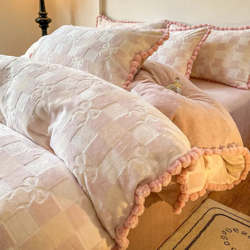 Bedding Set Double-Sided Fleece Warm Embossed Design