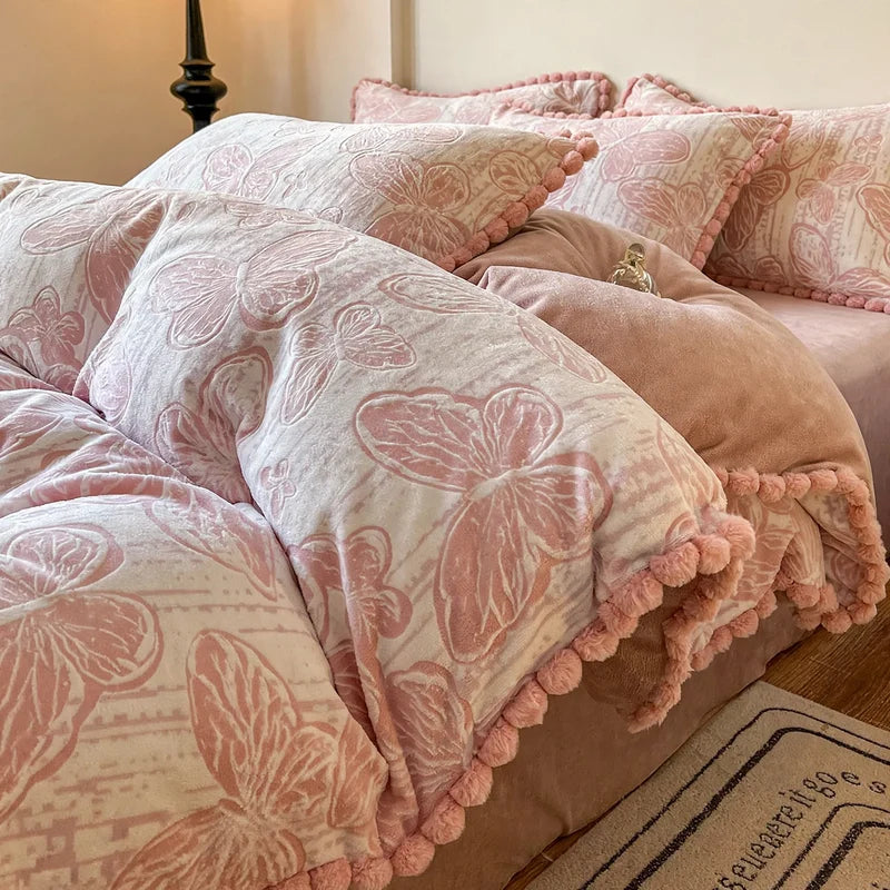 Bedding Set Double-Sided Fleece Warm Embossed Design