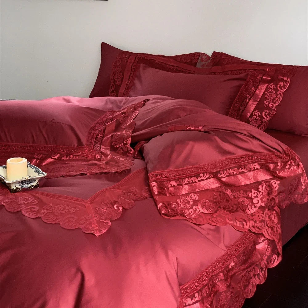 Bedding Set Fine Cotton Satin Lace & Jacquard