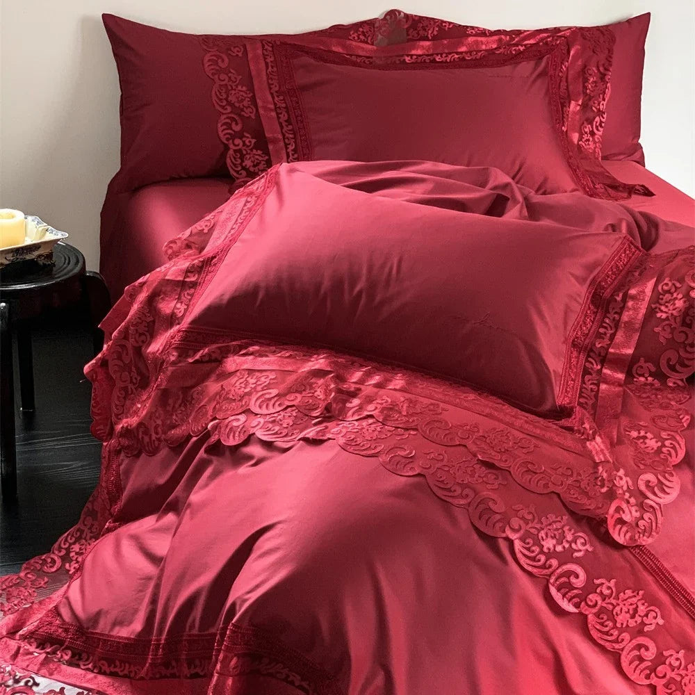 Bedding Set Fine Cotton Satin Lace & Jacquard