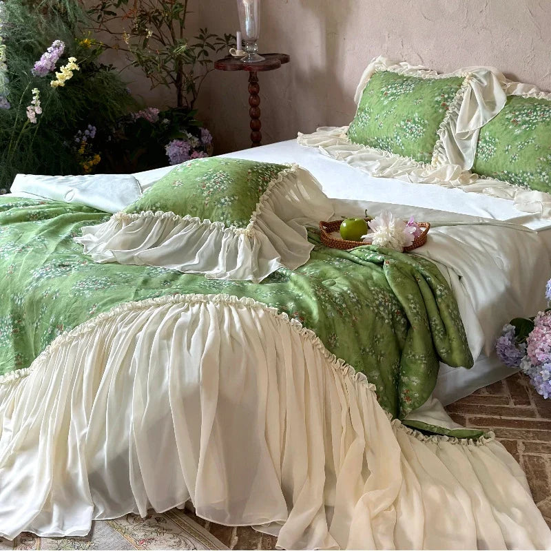 Bedding Set Floral Cotton Blend Ruffled Bed Skirt