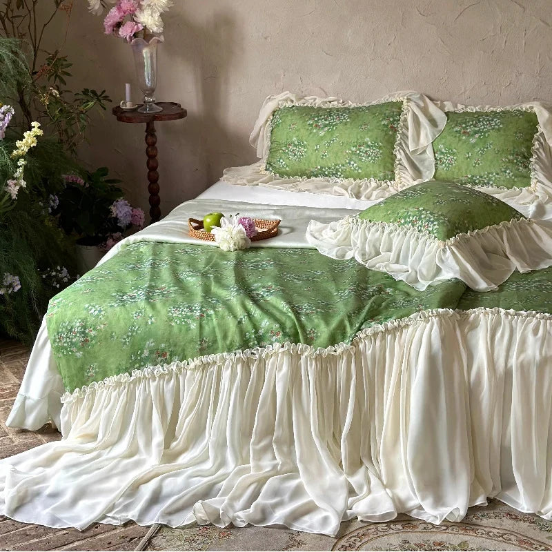 Bedding Set Floral Cotton Blend Ruffled Bed Skirt