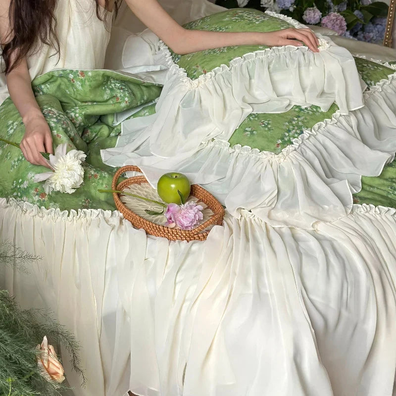 Bedding Set Floral Cotton Blend Ruffled Bed Skirt