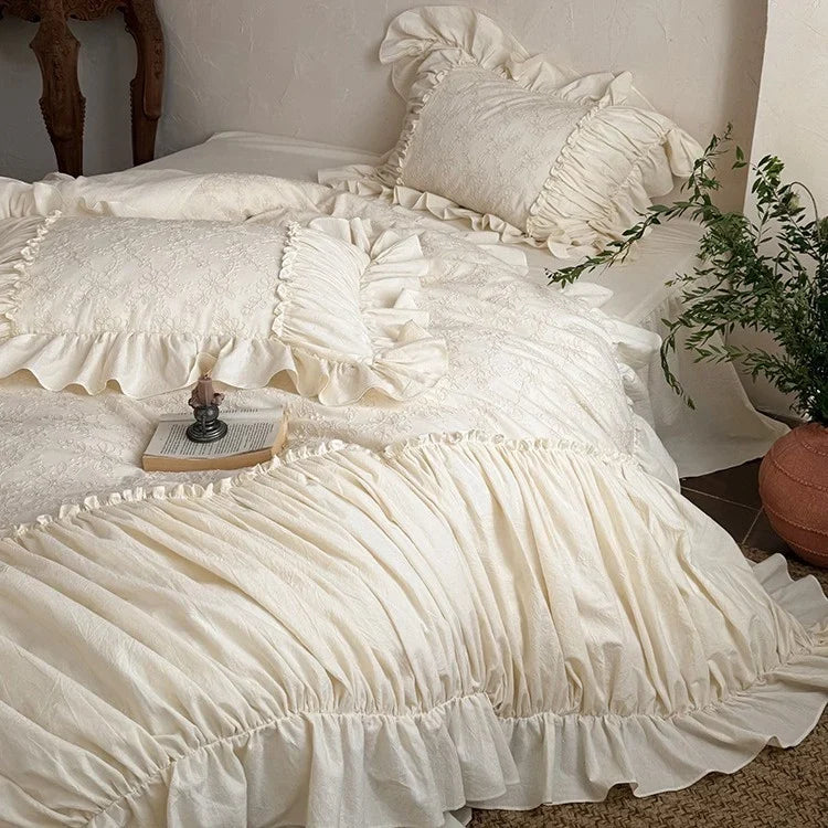 Bedding Set Floral Jacquard Embroidery Breathable Cotton 4 Piece