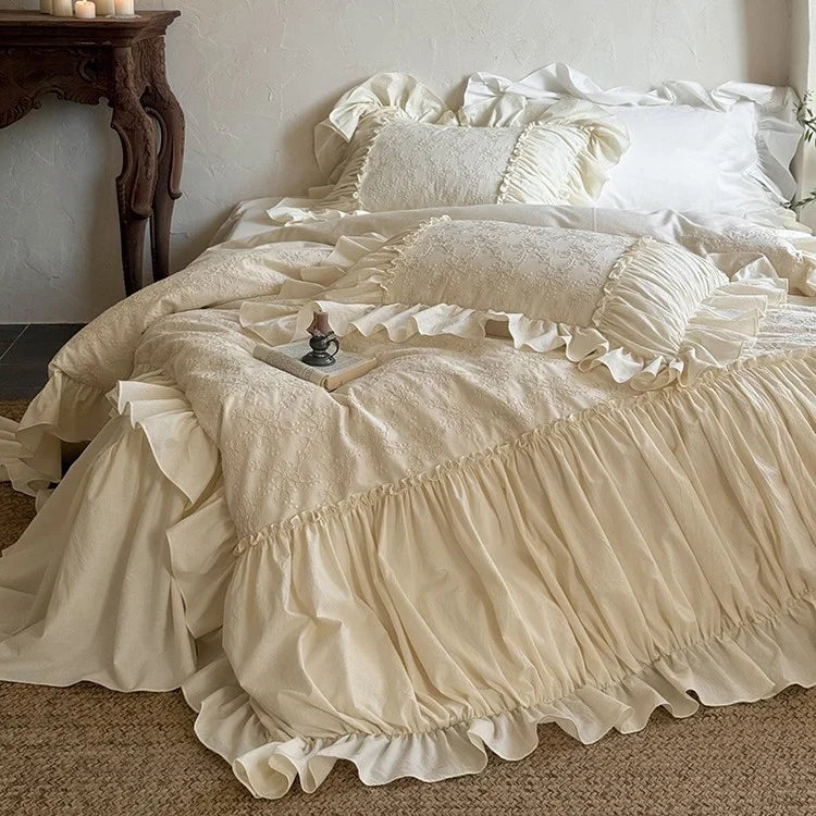 Bedding Set Floral Jacquard Embroidery Breathable Cotton 4 Piece